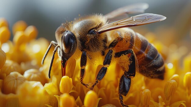 Bee Collecting Nectar on Honeycomb