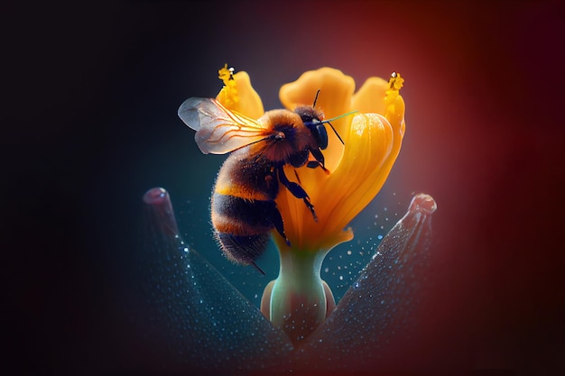 Bee collecting pollen on flower Generative Ai