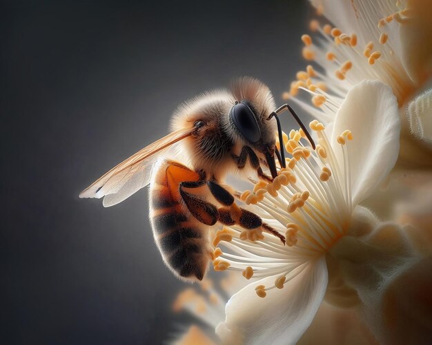 벌 이 꽃 의 크로스업 매크로 에서 을 모으고 있다