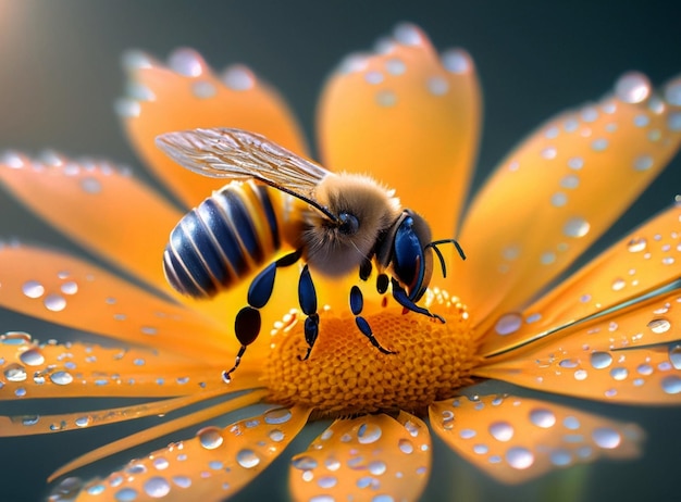 A bee over a colorful flower