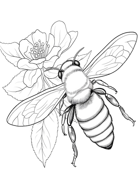 Фото bee coloring page honey bee line art coloring page bee outline illustration for coloring page animals coloring page cute bee coloring pages and book ai generative