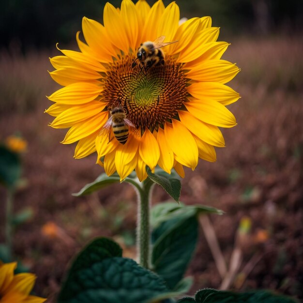 bee enjoying the sunflower field