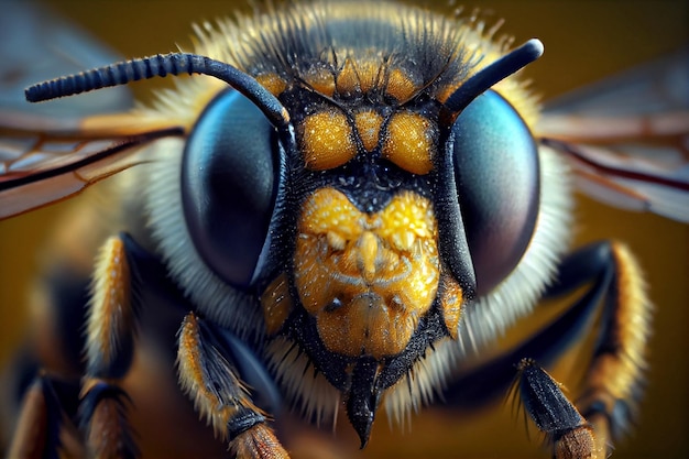 Bee extreme closeup Realistic ilustration Generative ai