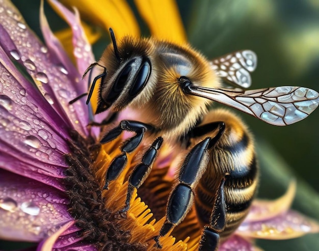 Foto un'ape su un fiore raccoglie nettare