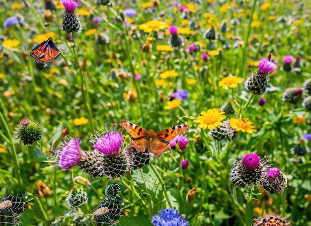 a bee and flower garden landscape