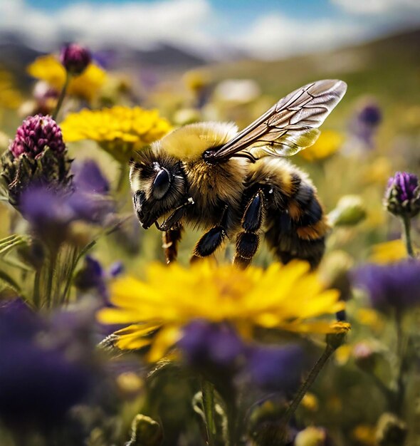 A bee over a flower generative ai