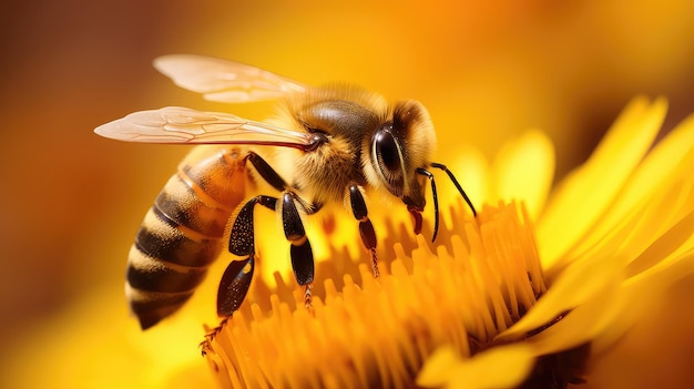 Bee on flower macro photo