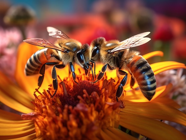 AI が生成した花の上の蜂の写真