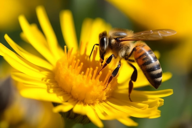 Bee flower population Macro garden Generate Ai