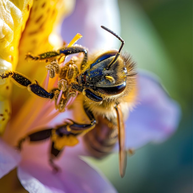 A bee on a flower with a bug behind