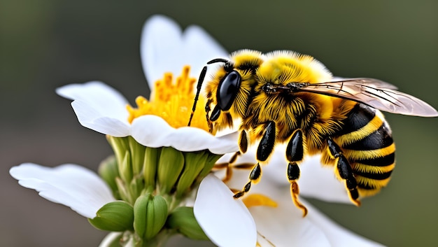 Пчела на цветке со словом пчела на нем