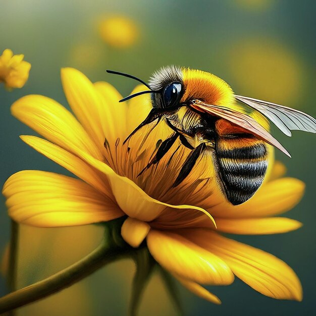 Photo a bee on a flower with a yellow flower in the background