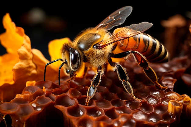 Photo bee flying over the hive in summergenerative ai