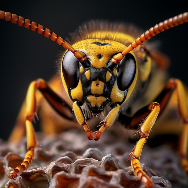 Голова пчелы с деталями крупным планом, созданными искусственным интеллектом