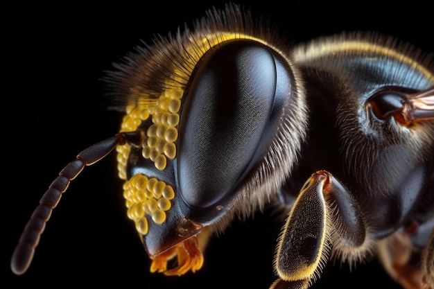 Bee head zoom texture microphotography