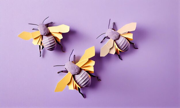 Bee and hives made of paper craft generative ai