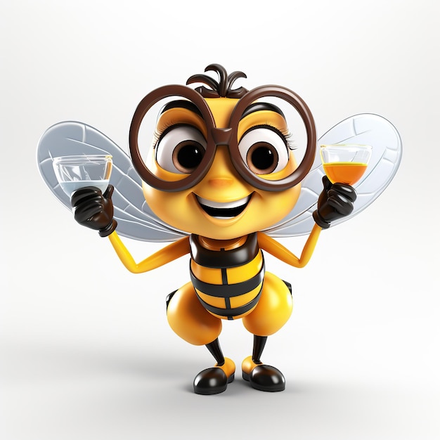 シャンパングラスを持っているミツバチと グラスを持っている蜜蜂