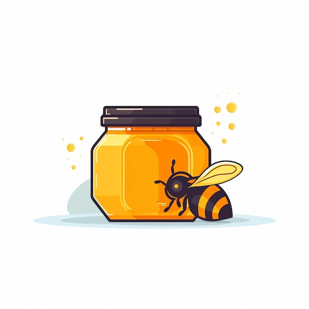 Photo bee next to honey jar flat icon