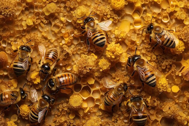 Bee honey and pollen grains Top view