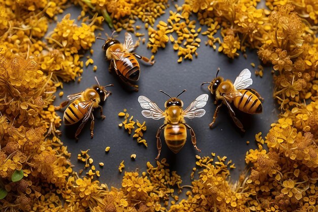 Bee honey and pollen grains Top view