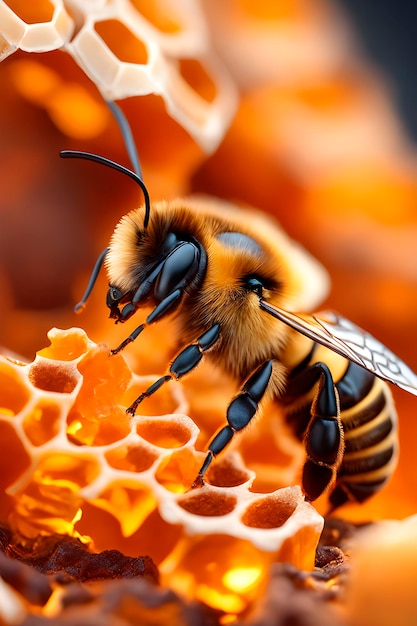 bee on honeycomb macro