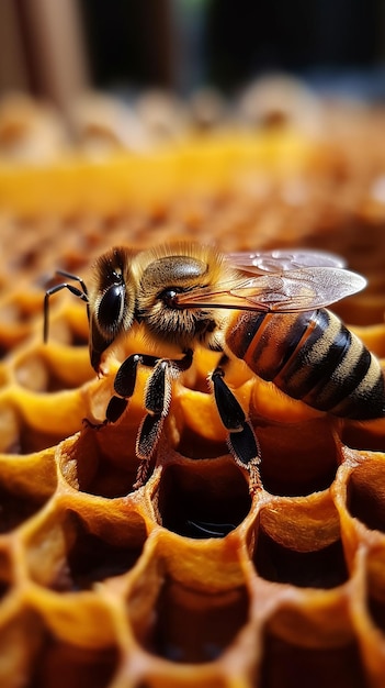 A bee on a honeycomb with a bee on it