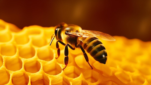 A bee on a honeycomb with the word honey on it