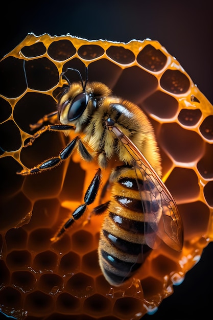 bee on honeycomb