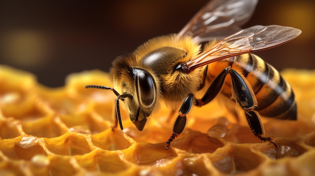 A bee on a honeycomb