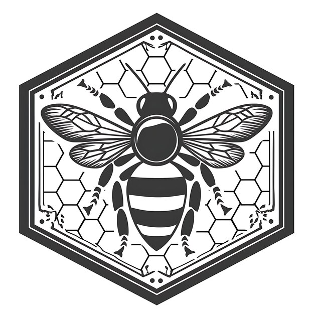 Photo bee icon striped emblem with honeycomb border busy bee with concept idea design simple minimal art