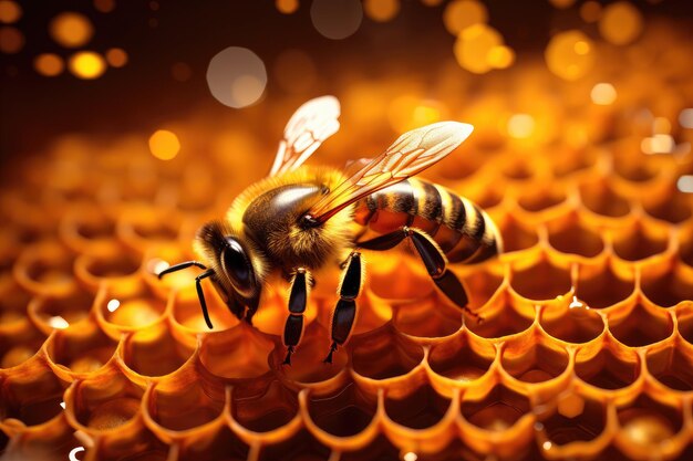 Bee illustration on honeycombs Generative AI