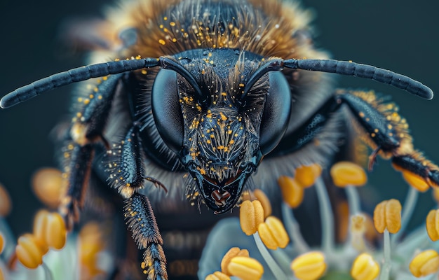 Bee is drinking nectar from flower