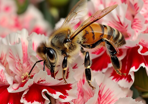 a bee is eating a flower from a flower