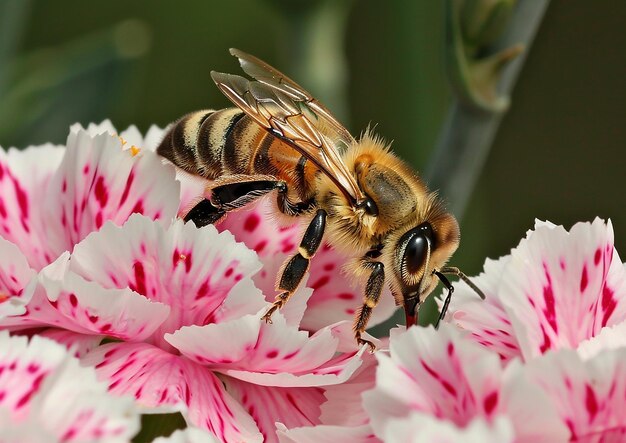 a bee is eating a flower from a flower