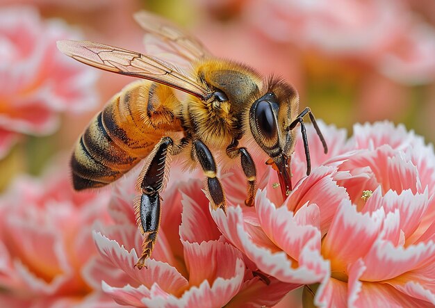 a bee is eating a flower from a flower