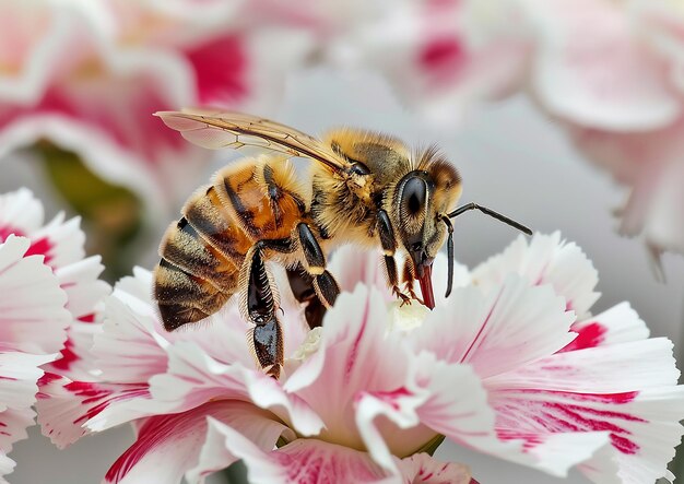 a bee is eating nectar from a flower