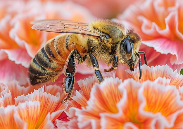 Photo a bee is eating nectar from a flower