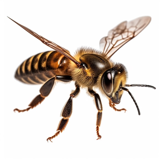 A bee is shown with a white background.