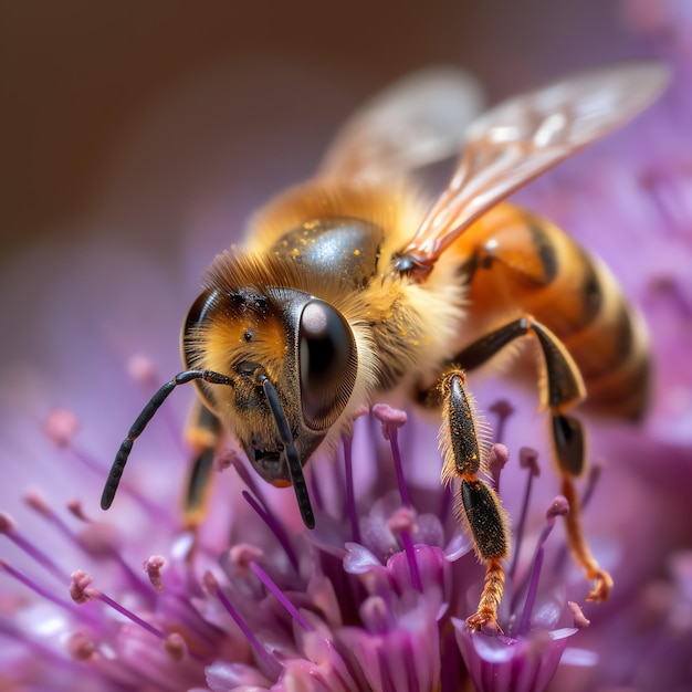 ミツバチが花の上に座っている