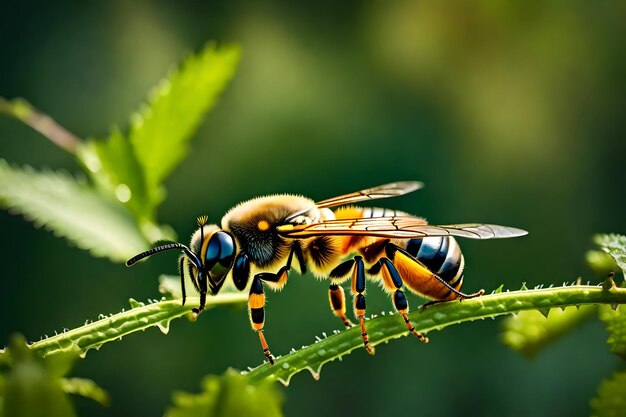 Photo a bee is sitting on a plant with the number 3 on it