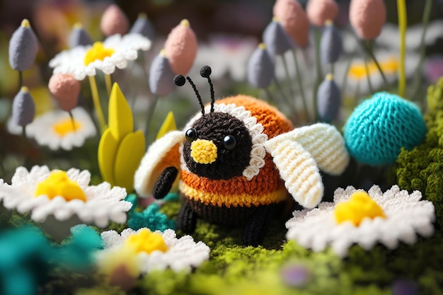 Bee knitting art illustration cute