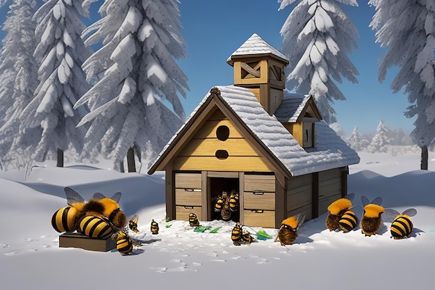 Photo the bee at last winter arrived and the meadow lay blanketed in snow but inside the cozy hive the bees gathered around