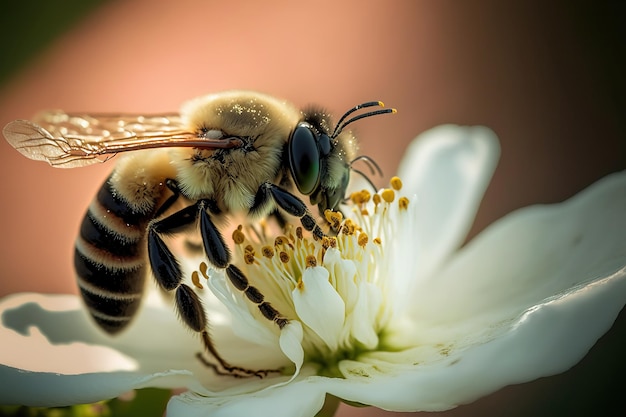 Макро пчелы на цветке Изображение создано с помощью ИИ