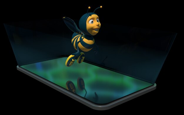 Bee op een telefoon - 3D illustratie