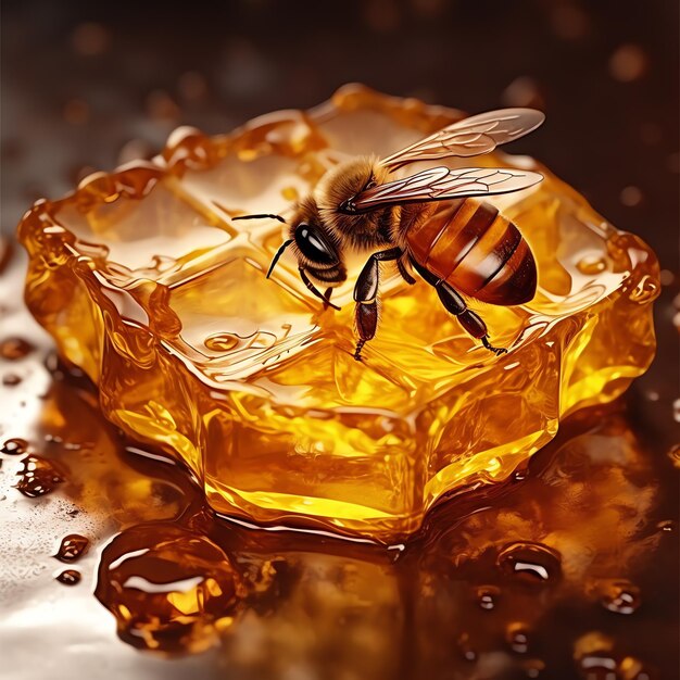 A bee on a piece of honey