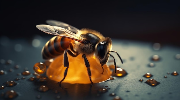 A bee on a piece of honey