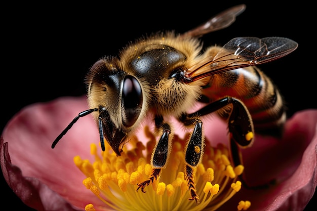 A bee on a pink flower Generative Ai