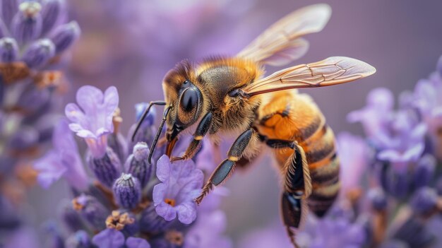 Bee Pollinating Flower Close Up