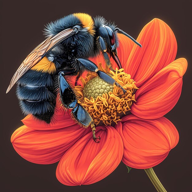 Photo bee pollinating red flower