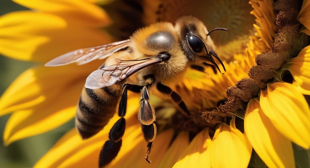 a bee pollinating a vibrant sunflower